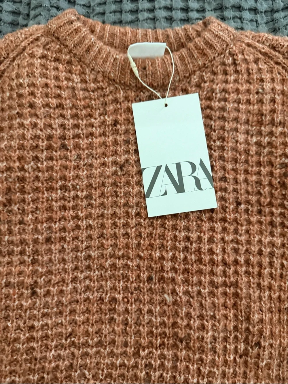 ZARA Chunky Knit Crewneck Sweater in Rust Orange